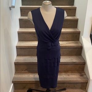Sleeveless Deep Navy V-Neck Midi Dress